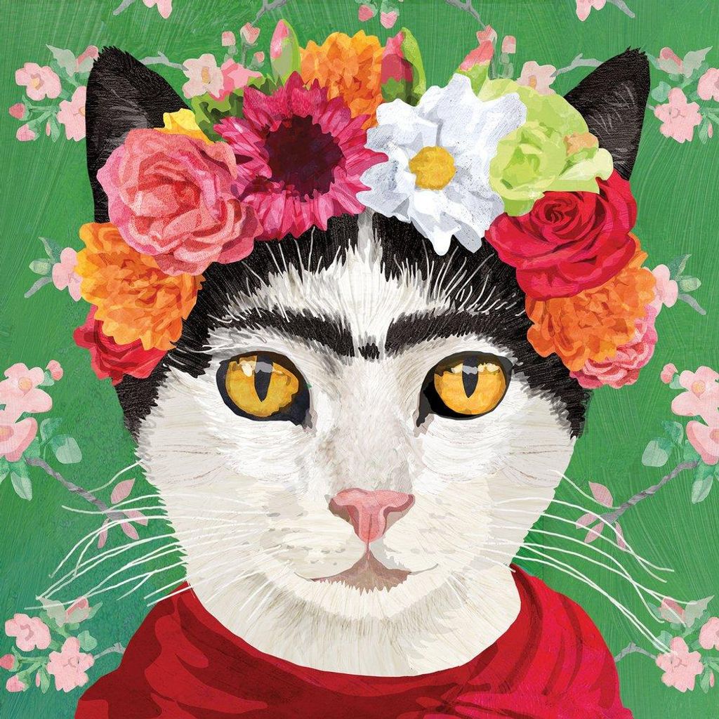 20 Servietten Frida - Katze mit Blumenkette 33x33cm Produktbild 