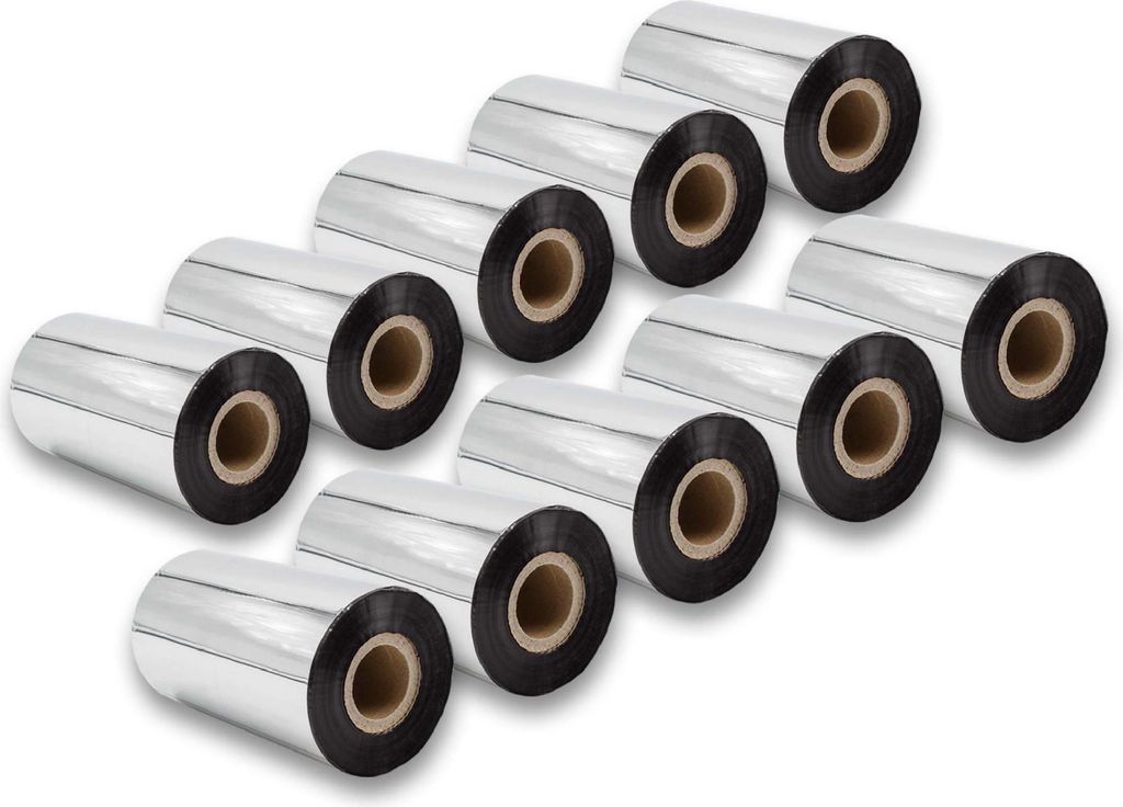 vhbw 10x Thermotransfer-Band kompatibel mit Zebra PAX-Serie, 105SL, 105SE Drucker Etikettendrucker, Wischfest, 110 mm x 300 m, Wachs-Plus Schwarz