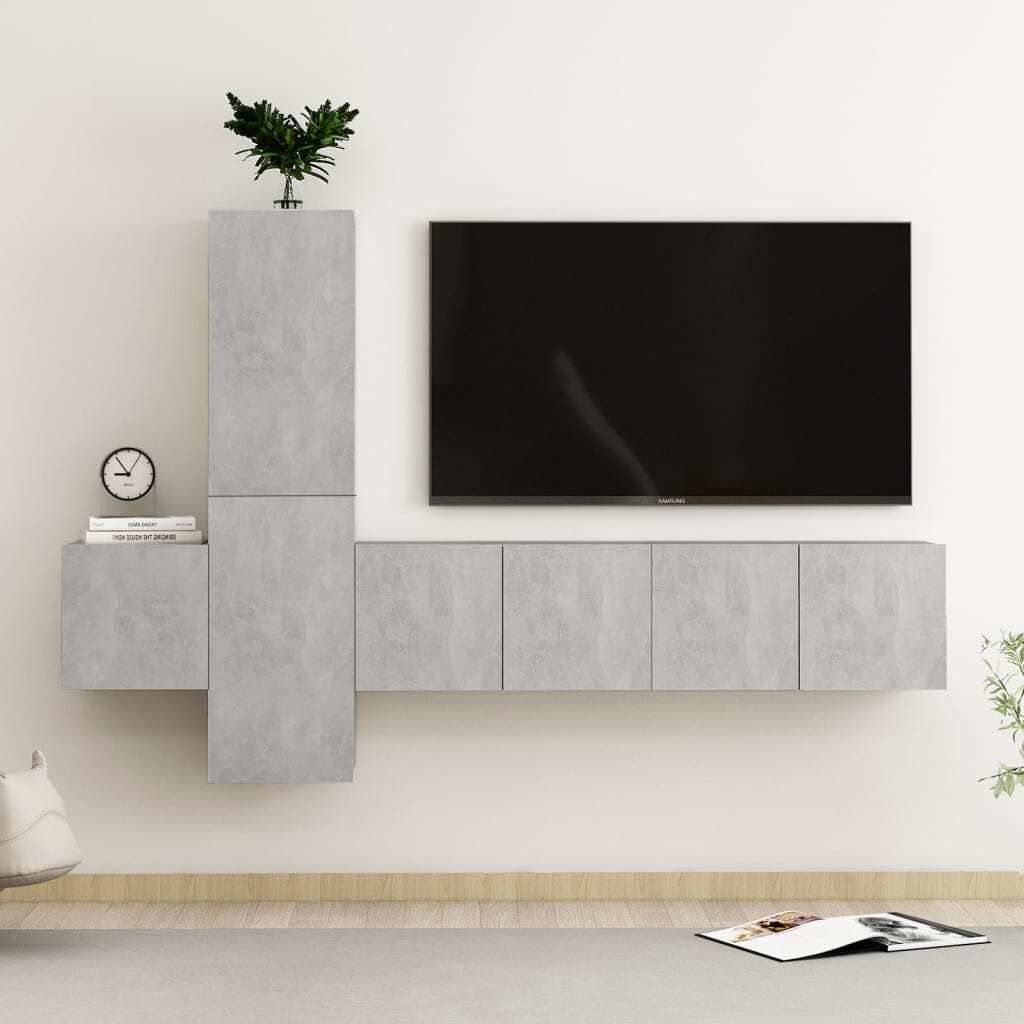 Möbel 5-tlg. TV-Schrank-Set Betongrau Holzwerkstoff - TV-Schränke 3079073