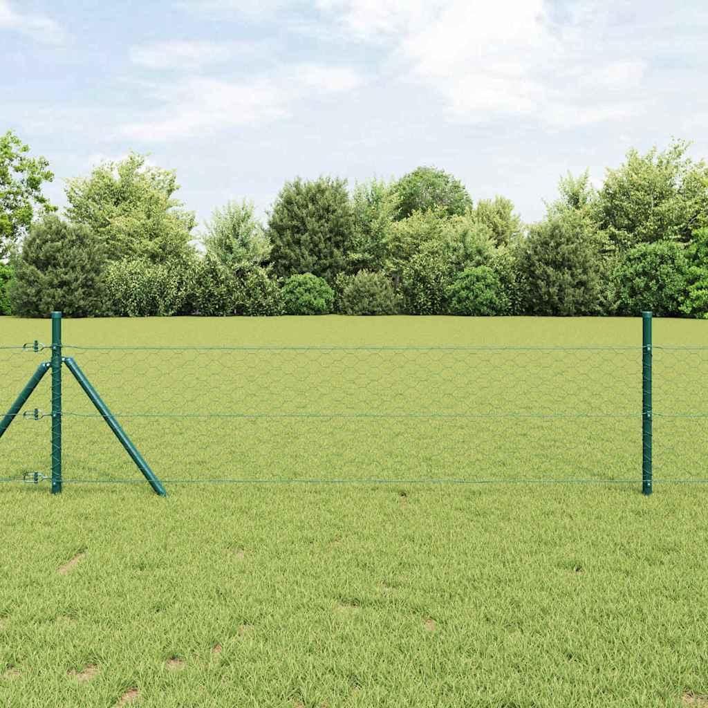 Zaun mit Pfosten Grün 0,8 x 25 m PVC-beschichteter Stahl