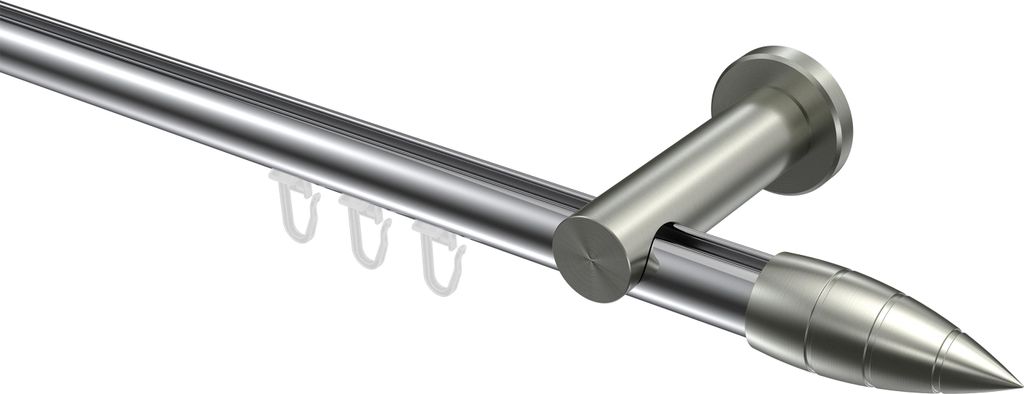 Interdeco Innenlaufstange / Gardinenstange mit Innenlauf Chrom / Edelstahl-Optik, Typ Platon Samanto (Rillenpatrone), 20 mm Ø 1-läufig, 220 cm