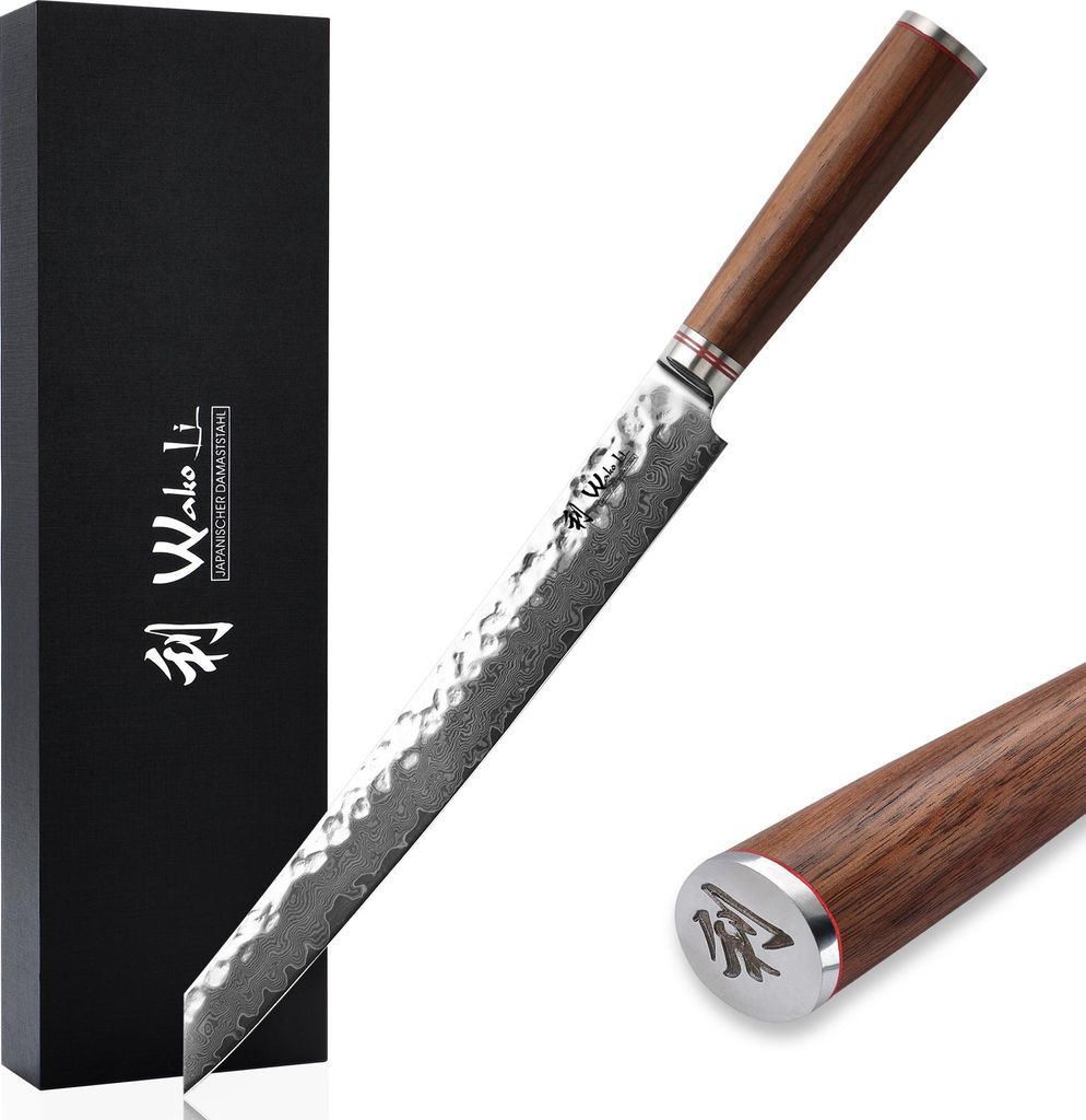 Wakoli Nussbaum Damast Tranchier- & Fleischmesser I 27,5 cm Klinge I Nussbaumholzgriff