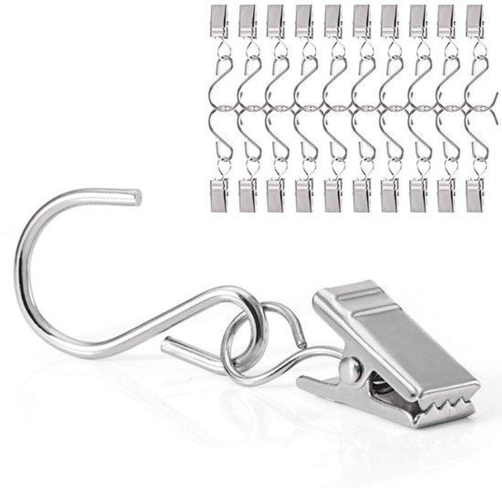 Duschkabinenclips mit Haken, silber, 40 Stück, stabil
