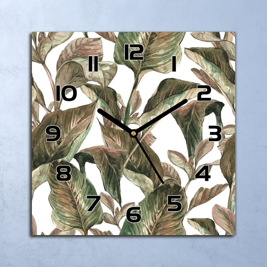 Wanduhr Echt-Glas-Küchenuhr Vintage Blätter Quarz Lautlos 30x30 Deko Bilder