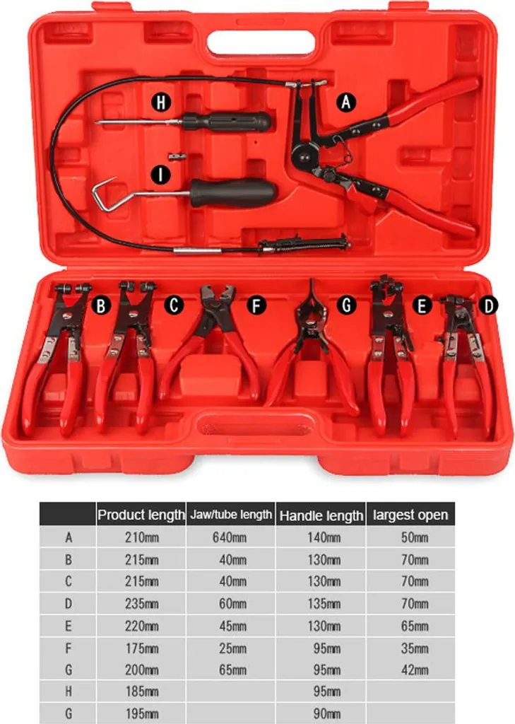 Outil extracteur pour colliers de serrage et durites de voiture 9 pièces