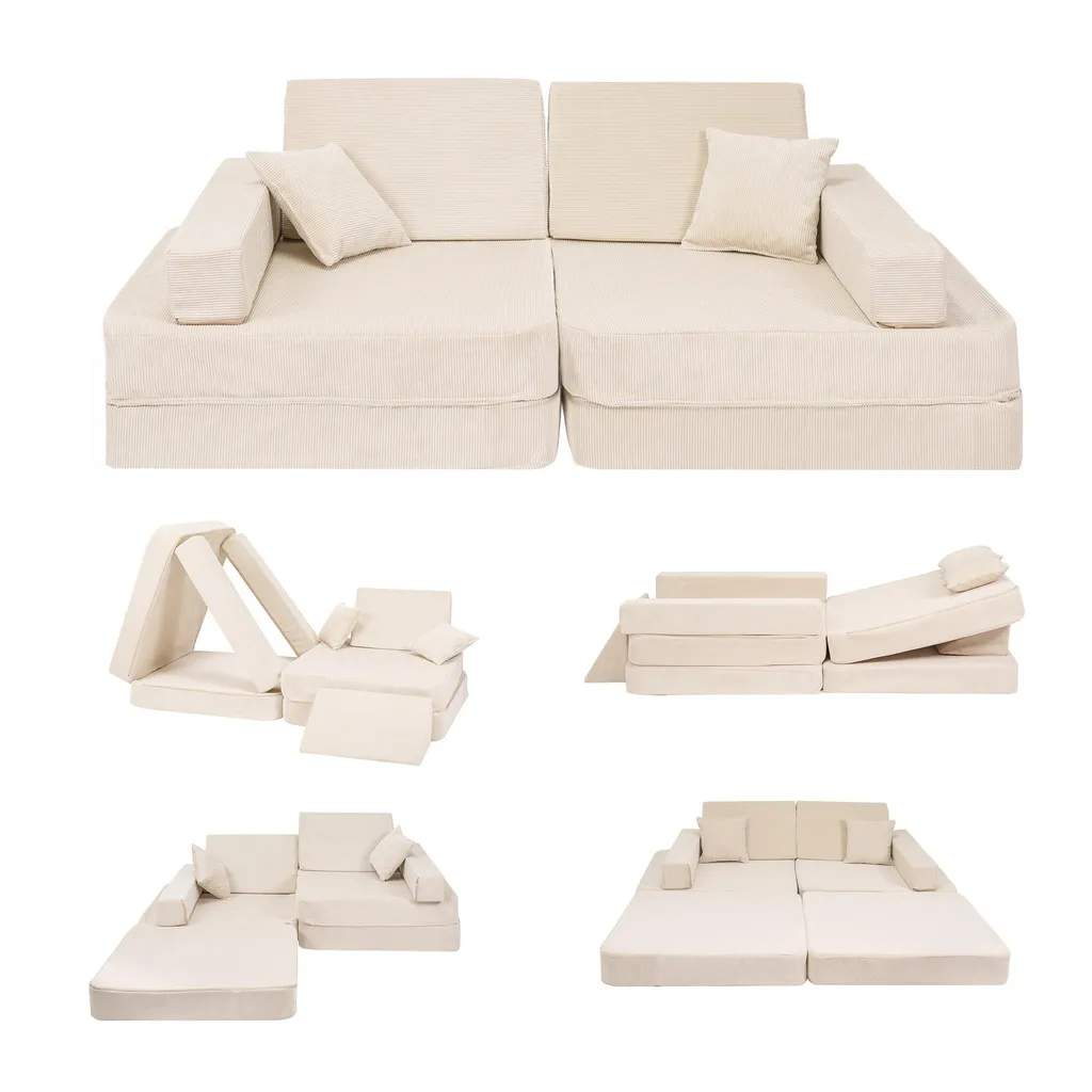 Canapé de jeu enfant sécurisé et lavable Beige - Lit convertible Angelove