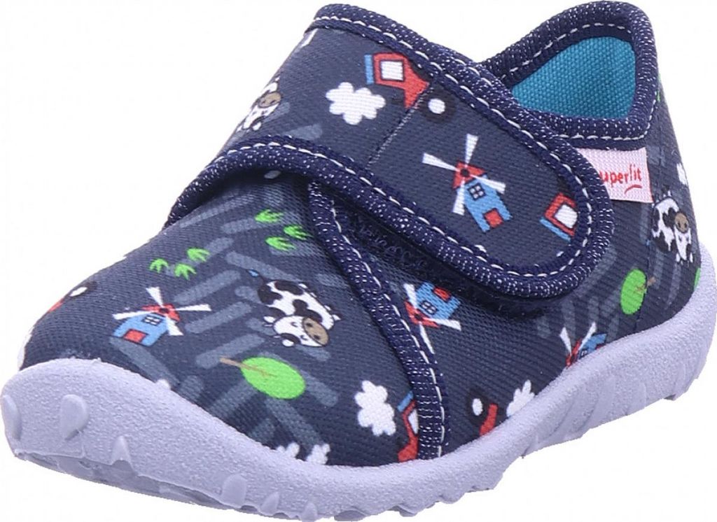Superfit Kinder-Hausschuh SPOTTY Dunkel-Blau-Grau-Mehrfarbig, Farbe:blau, EU Größe:25