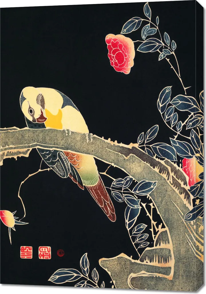 Tableau Japonais 70 x 100 cm Jakuchu - Impression Art Perroquet