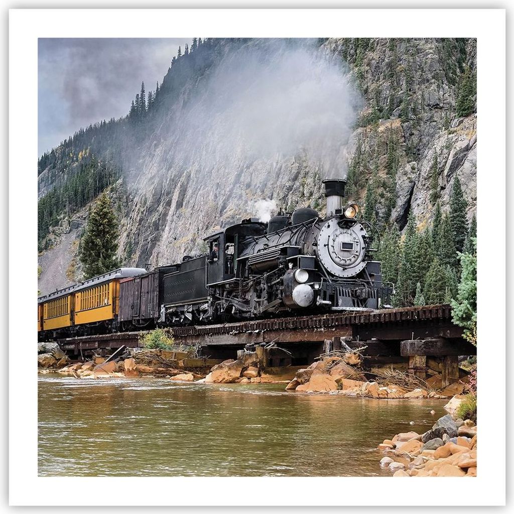 Poster - Poster ohne Rahmen - Alt Lokomotive Berge - 60x60 cm - Wand Bild - Wanddeko - Wandbilder - Kunstposter - Wandposter - Bilder - Kunstdruck ...