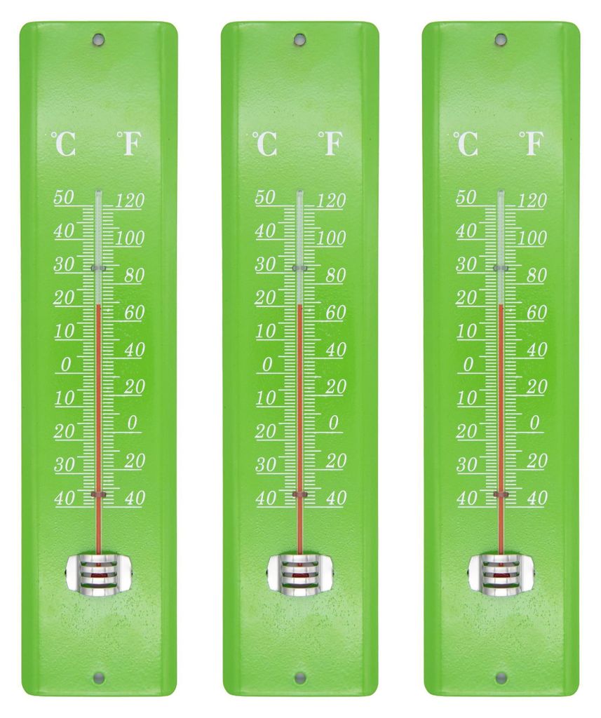 Three green thermometers side-by-side.