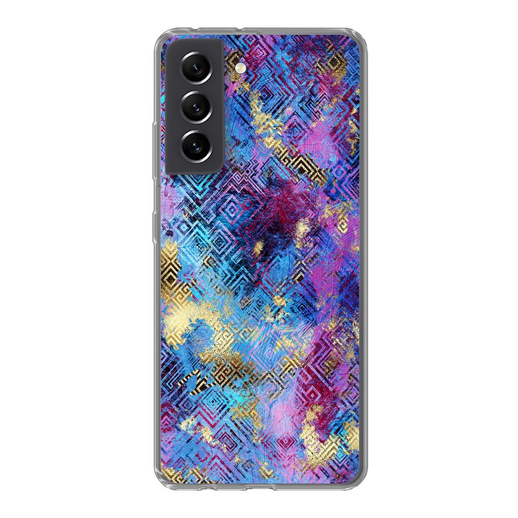 MuchoWow Handyhülle Schutzhülle Hülle für Samsung Galaxy S21 FE Marmor - Farbe - Geometrische Formen Silikon Softcase Handy Hülle - Mobiltel...