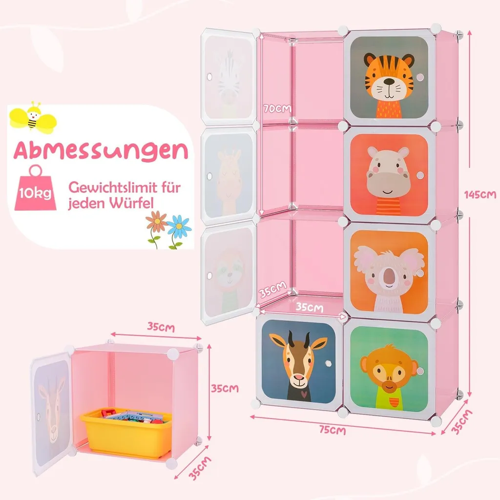 Armoire de Rangement Rose 8 Cubes avec Tringle, Design Modulable et Robuste