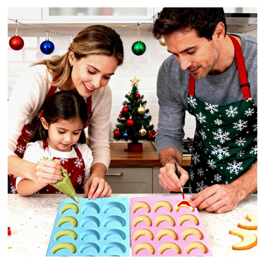 Vanillekipferl Backform 2 Stück, Silikonform für Vanillekipferl, Backblech für Kipferl, geeignet für Schokolade, Eiswürfel und Pralinen (Blau ...
