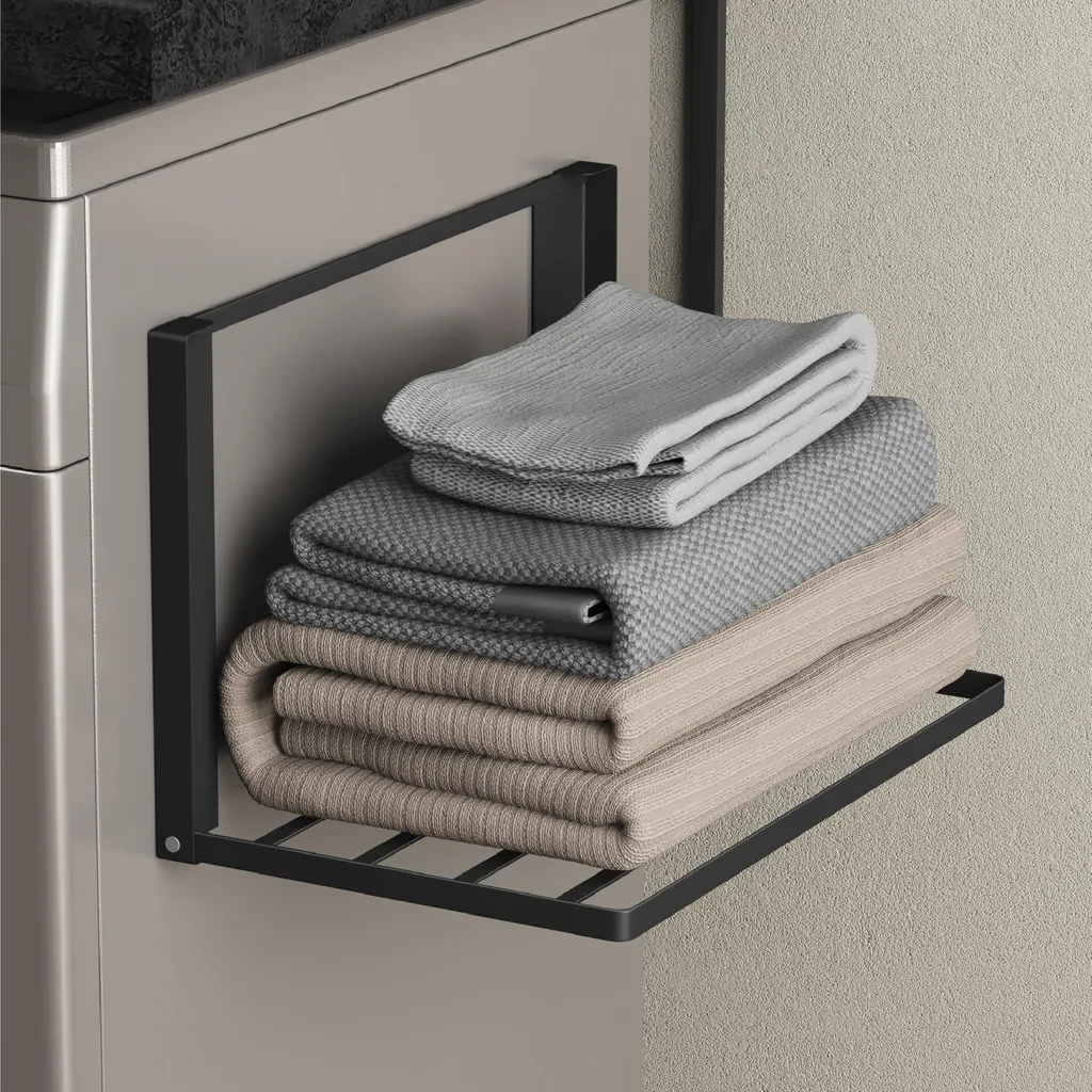 Porte-serviette Magnétique et Étagère de Rangement Pliable en Acier