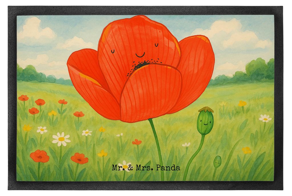 Mr. & Mrs. Panda Bodenvorleger Blume Mohnblume Design 60 x 90 cm - Weiß - Geschenk, Türmatte, Garten, Mohn, Schmutzmatte, fußmatte, Selbstliebe,...