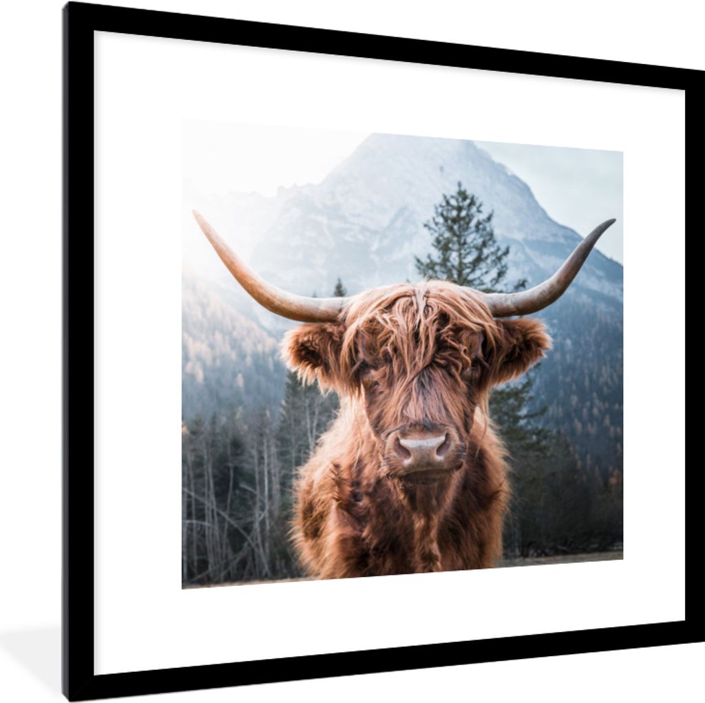 MuchoWow Gerahmtes Poster Schottische Highlander - Berge - Landschaft 40x40 cm - Poster mit Schwarzem Bilderrahmen Wandposter Rahmen Foto Bilder ...
