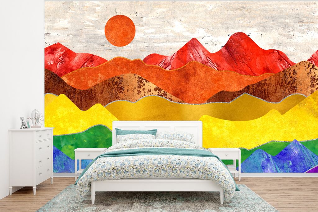 MuchoWow Fototapete für Wohnzimmer oder Schlafzimmer Wandtapete Vinyl Motivtapete Stolz - Regenbogen - Marmor - 350x260 cm - Wohnzimmer-Tapete