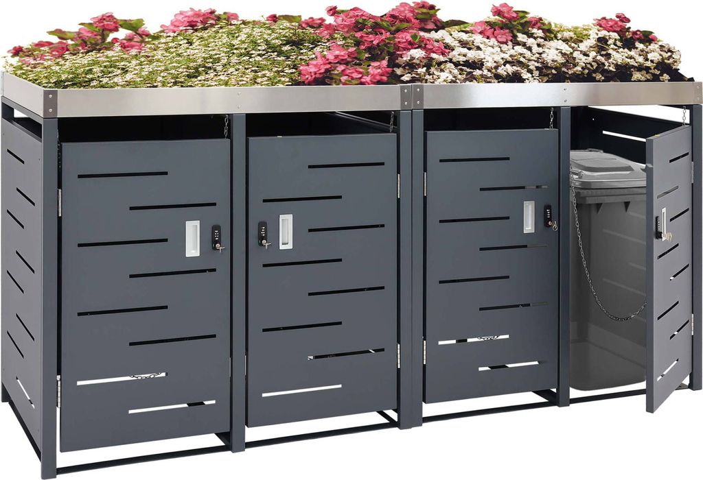 4er-Mülltonnenverkleidung MCW-H40b, Mülltonnenbox, Pflanzkasten Edelstahl-Metall-Kombi 78kg 110x230x62cm erweiterbar