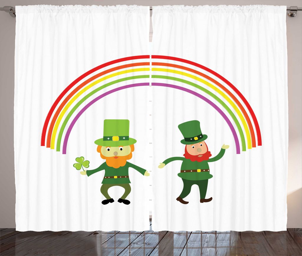 ABAKUHAUS Elf Rustikaler Gardine, Kobolde unter einem Regenbogen, Schlafzimmer Kräuselband Vorhang mit Schlaufen und Haken, 280 x 225 cm, Fern Gre...