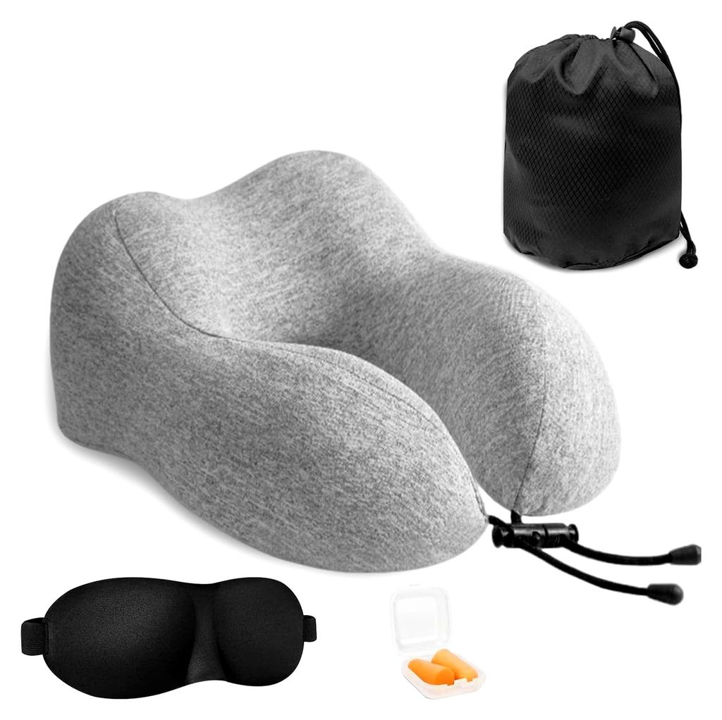 Nackenkissen Flugzeug, Reisekissen Memory Foam, Ergonomisch Gestaltetes Reisekissen, Nackenkissen Reise mit Schlafmaske, Ohrstöpsel, Tasche Ideal ...