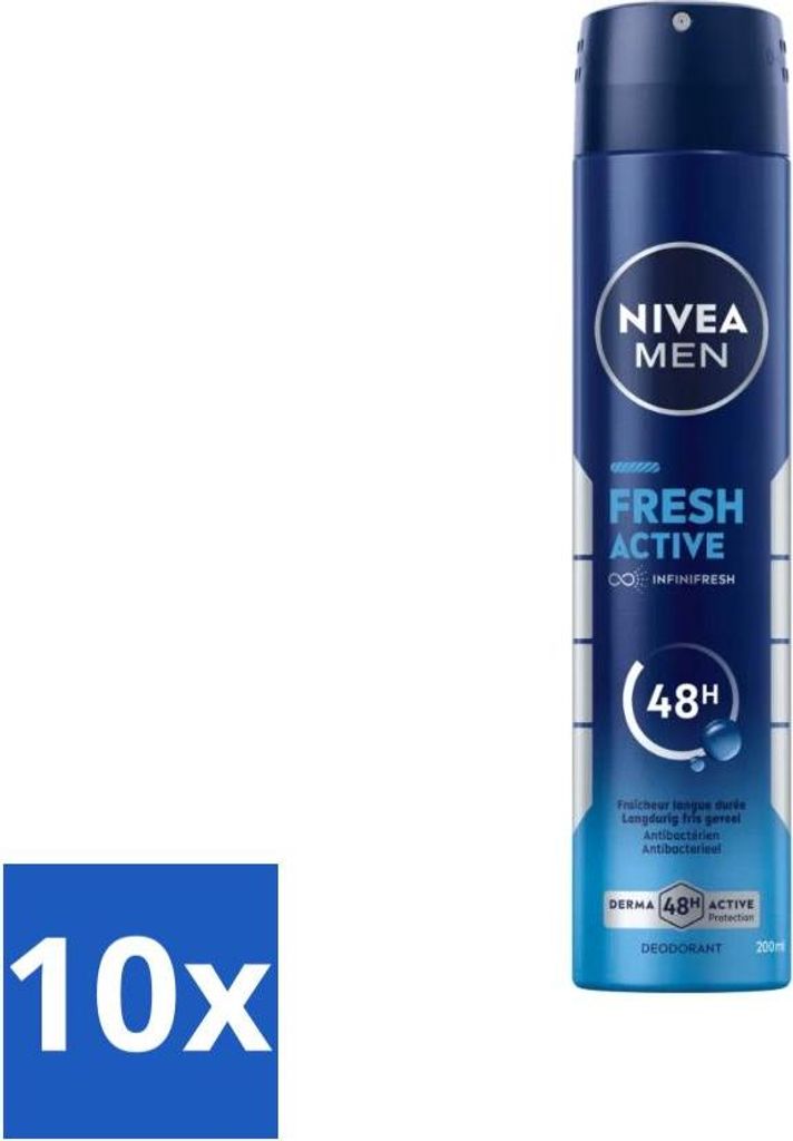 Nivea - Deo Spray XL - Fresh Active - 48 Stunden Langzeitwirkung - 200 ml - Vorteilspack - 10 Stücke