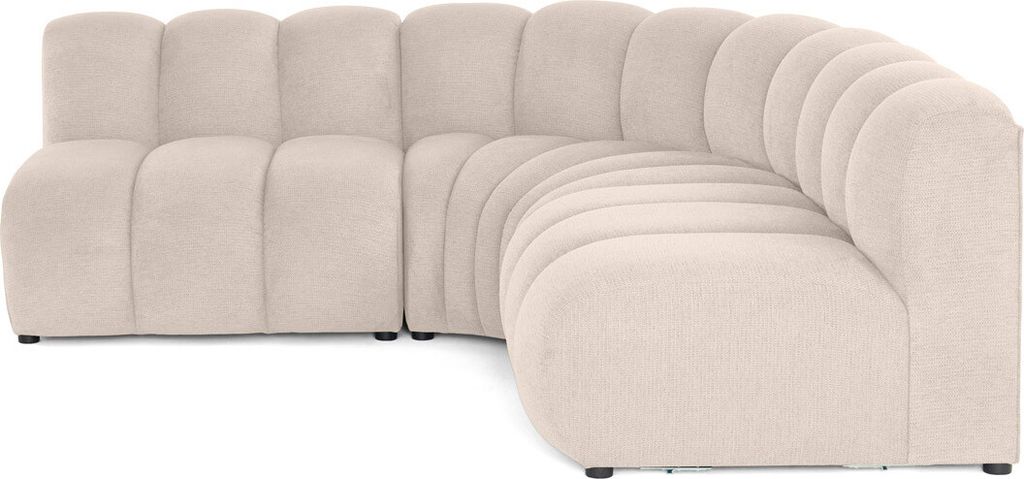 Lisa Design Debbie - 4-Sitzer modulares Ecksofa beidseitig montierbar ohne Armlehnen aus strukturiertem Stoff , Beige