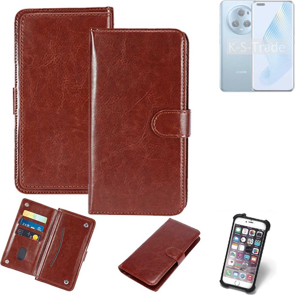 K-S-Trade 360° Hülle kompatibel mit Honor Magic5 braun Kunstleder Case BookCase WalletCase Kunstlederederhülle Handyhülle, Rundumschutz Bumper