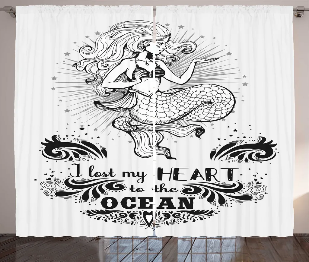 Rideau Vintage Nautical Tattoo ABAKUHAUS Sirène 280x225cm Gris Anthracite