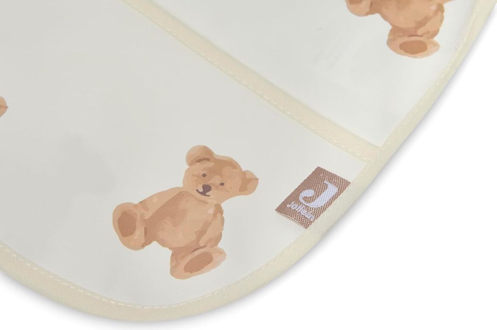 Jollein 029-869-66095 wasserdichtes Lätzchen mit Ärmeln Teddybär weiß