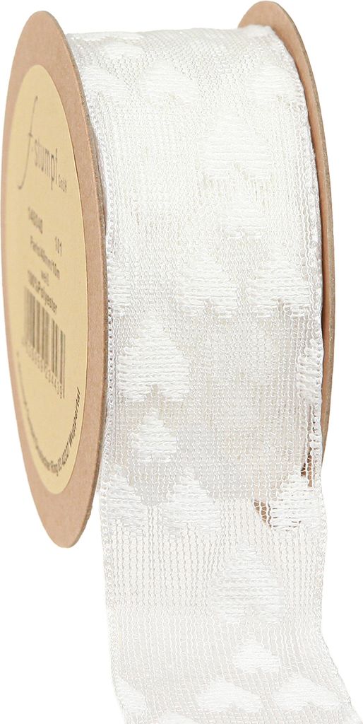 Geschenkband Herzen Weiß Netzband 40mm x 10m Glitzer Dekoband