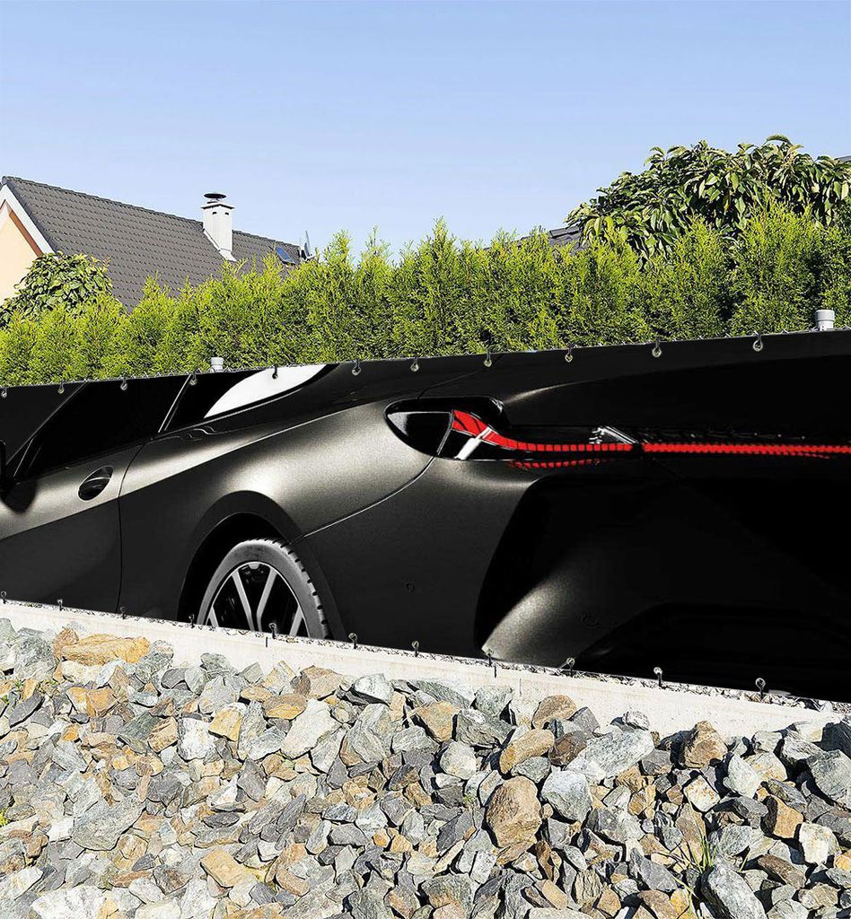 Zaunbanner schwarzes Heck Sportwagen Sichtschutz Garten Zaun