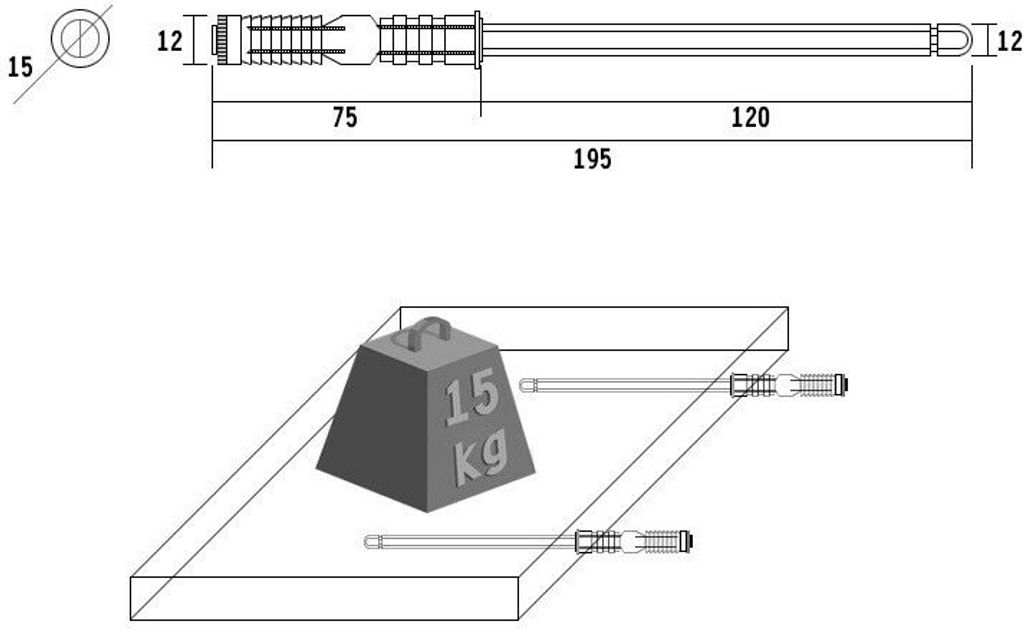 Tablarträger Regalbodenträger Regalhalter Bodenträger Regalträger Regaldübel Ø12x120mm (195mm)