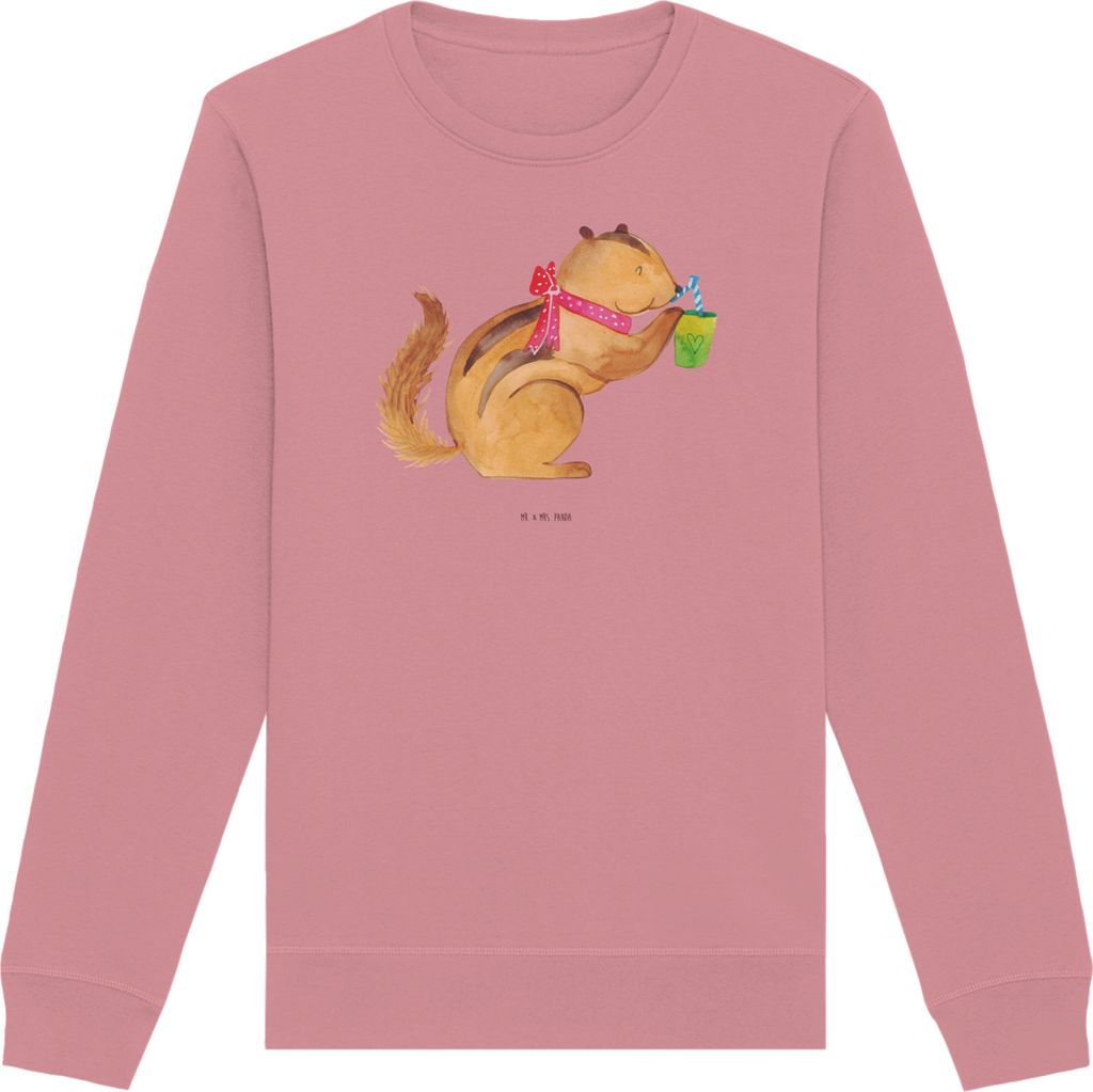 Mr. & Mrs. Panda Baumwoll Pullover Eichhörnchen Smoothie Größe L - Canyon Pink - Geschenk, Green Smoothies, Sweatshirt, Diät, Sweater, Streifen...