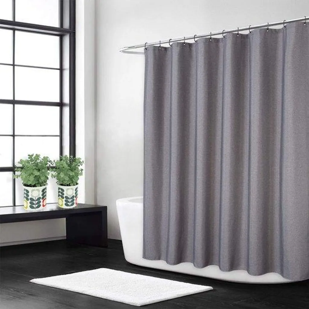 Rideau de douche lin gris imperméable 150x180 cm finition Luxe supérieure