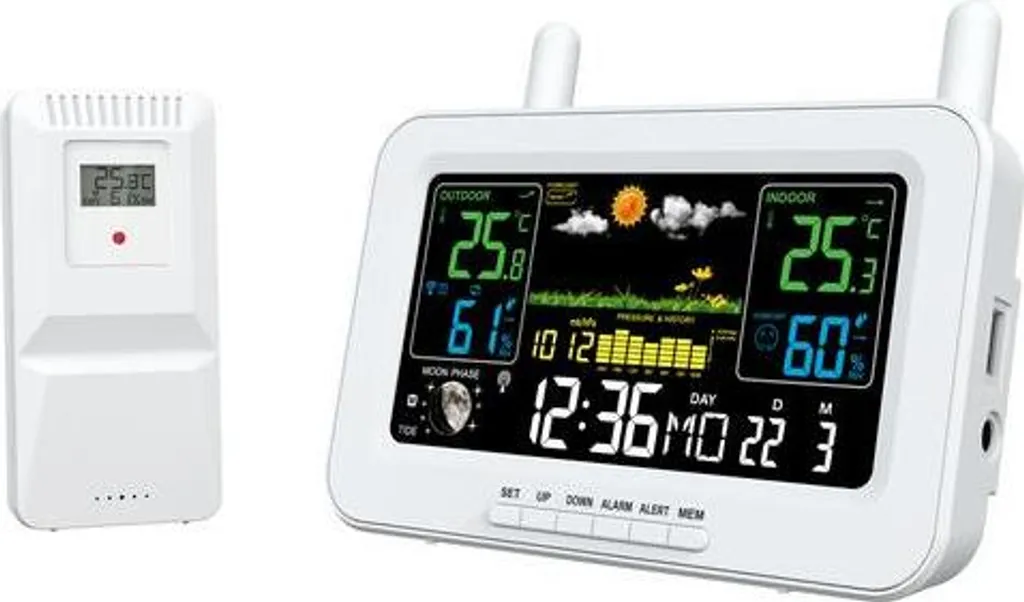 Réveil météo intelligent avec température et humidité - Écran couleur HD