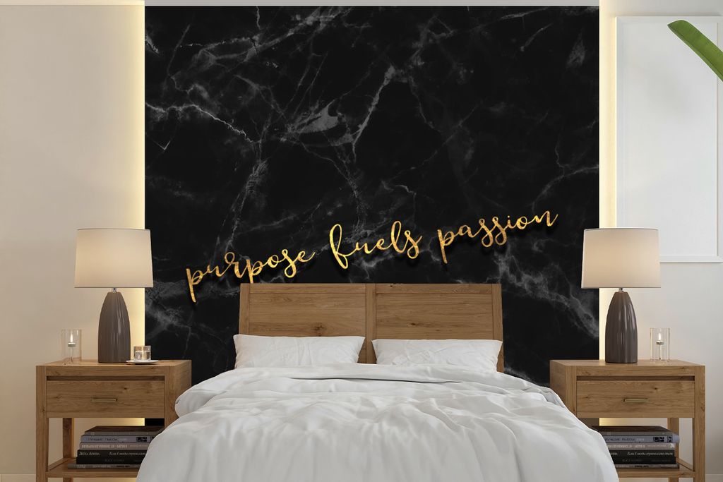 MuchoWow Fototapete für Wohnzimmer oder Schlafzimmer Wandtapete Vinyl Motivtapete Zitat - Sprichwörter - Gold - Marmor - 300x300 cm - Wanddekor...