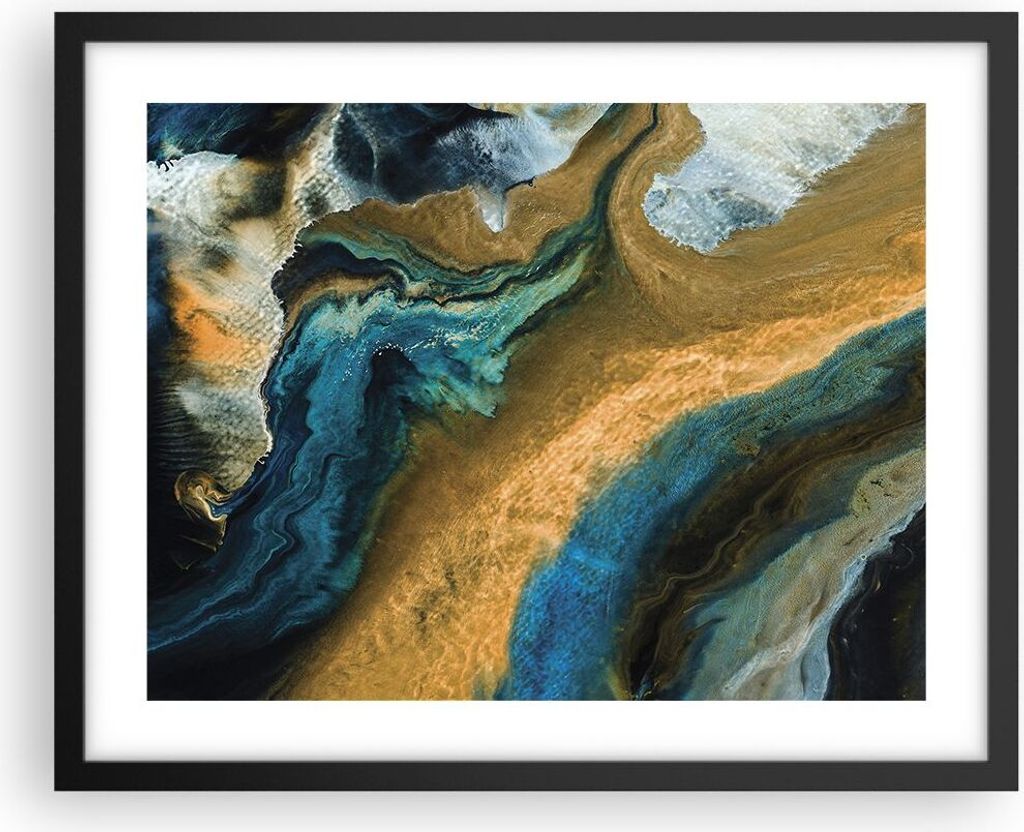 Gerahmtes Poster - Schwarzer Rahmen - Abstraktion verschüttet Gold - 50x40 cm - Wand Bild - Wanddeko - Wandbilder - Kunstposter - Wandposter - Bil...