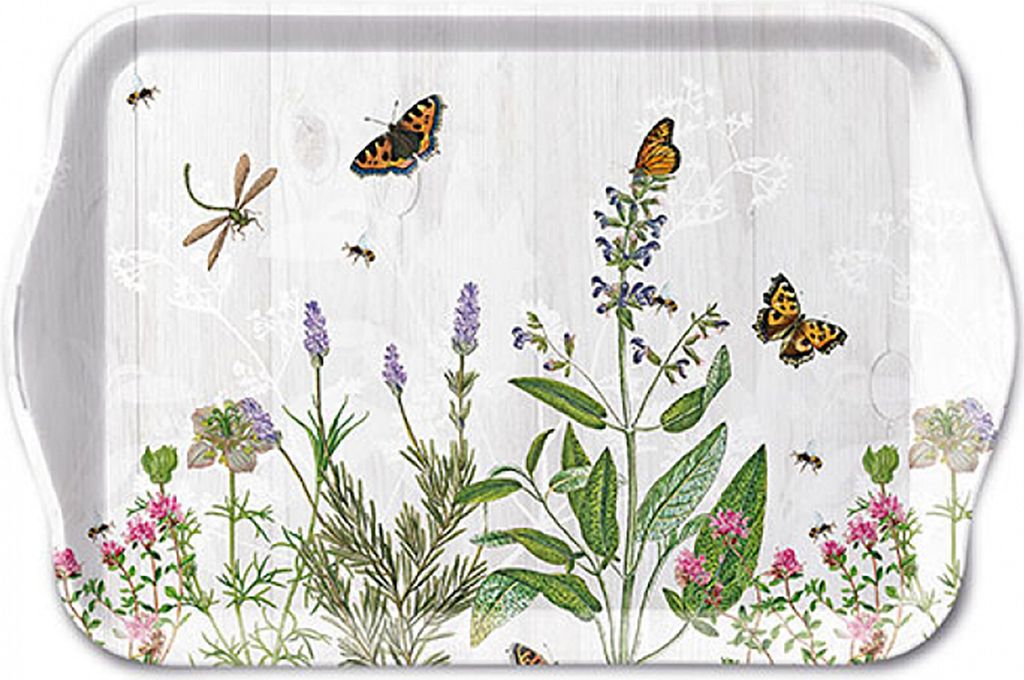 Tablett Melamin 21x13cm mit Wildblumen Motiv Weiß / Grün Produktbild 