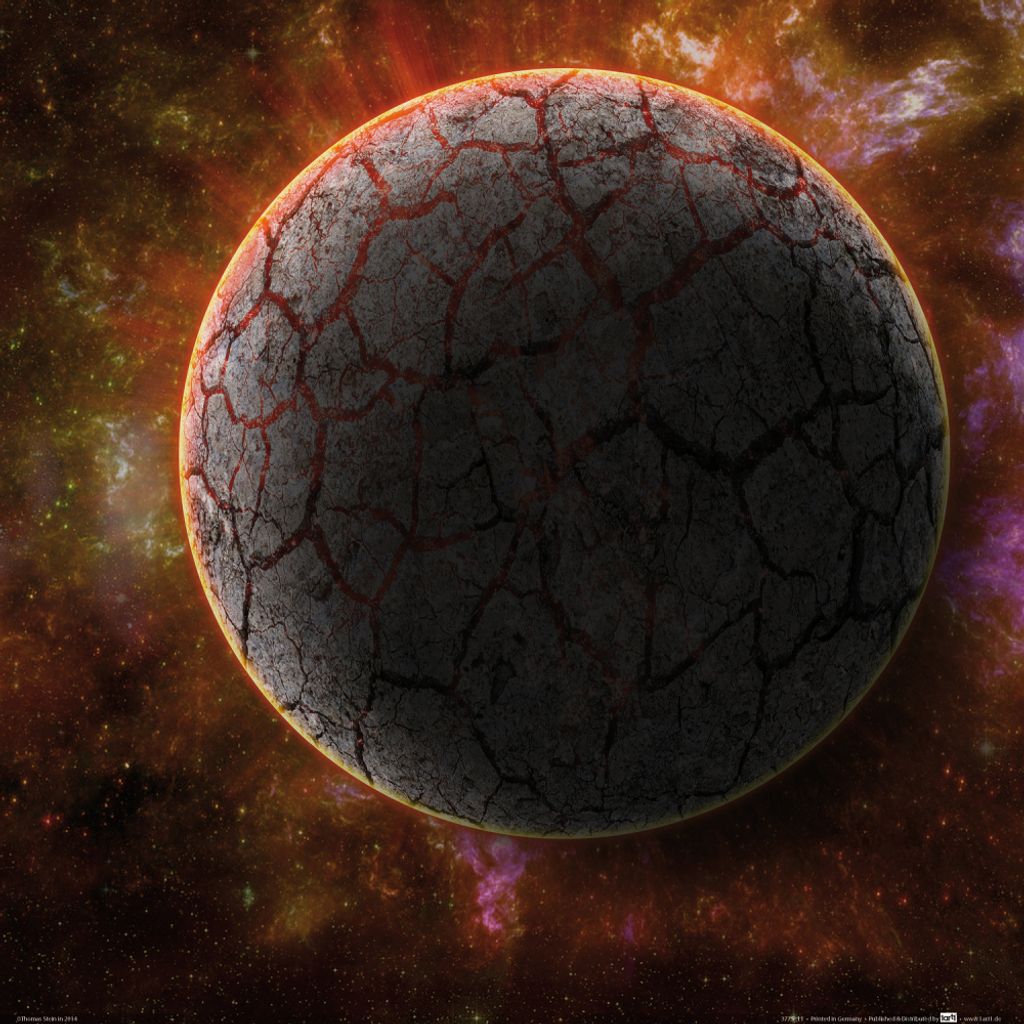 Der Weltraum Kunstdruck Bild - Schwarzer Planet Und Kosmische Wolken (40 x 40 cm)