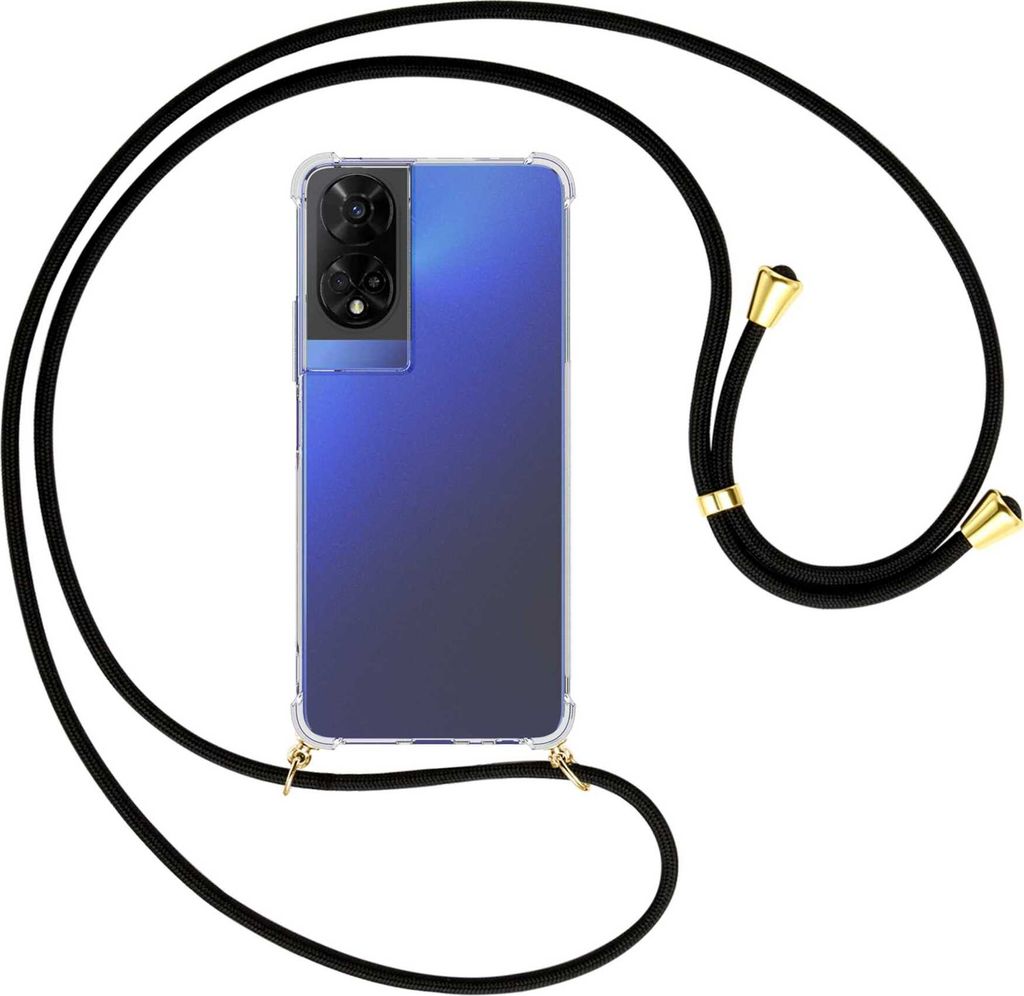 Handykette Backcover-Schutzhülle mit Band (Metall goldfarben) für TCL 50 5G - schwarz