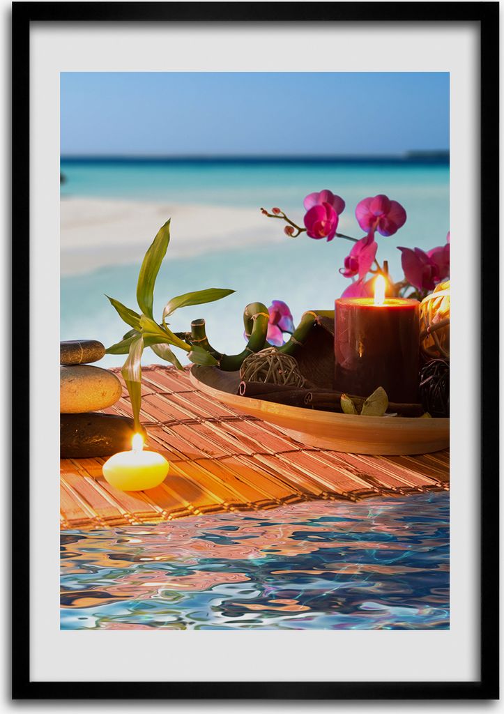 Bild - Bilderrahmen - 50 cm x 70 cm - MDF - Rahmen - Wandkunst Orchidee und Bambus