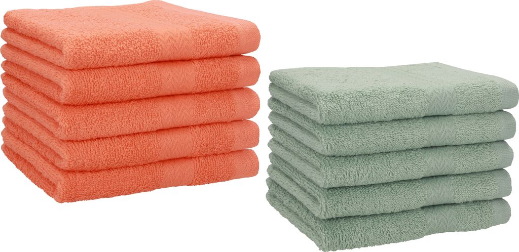 Betz 10 Stück Gästetücher 30x50 cm PREMIUM 100% Baumwolle Set Farbe: blutorange und heugrün