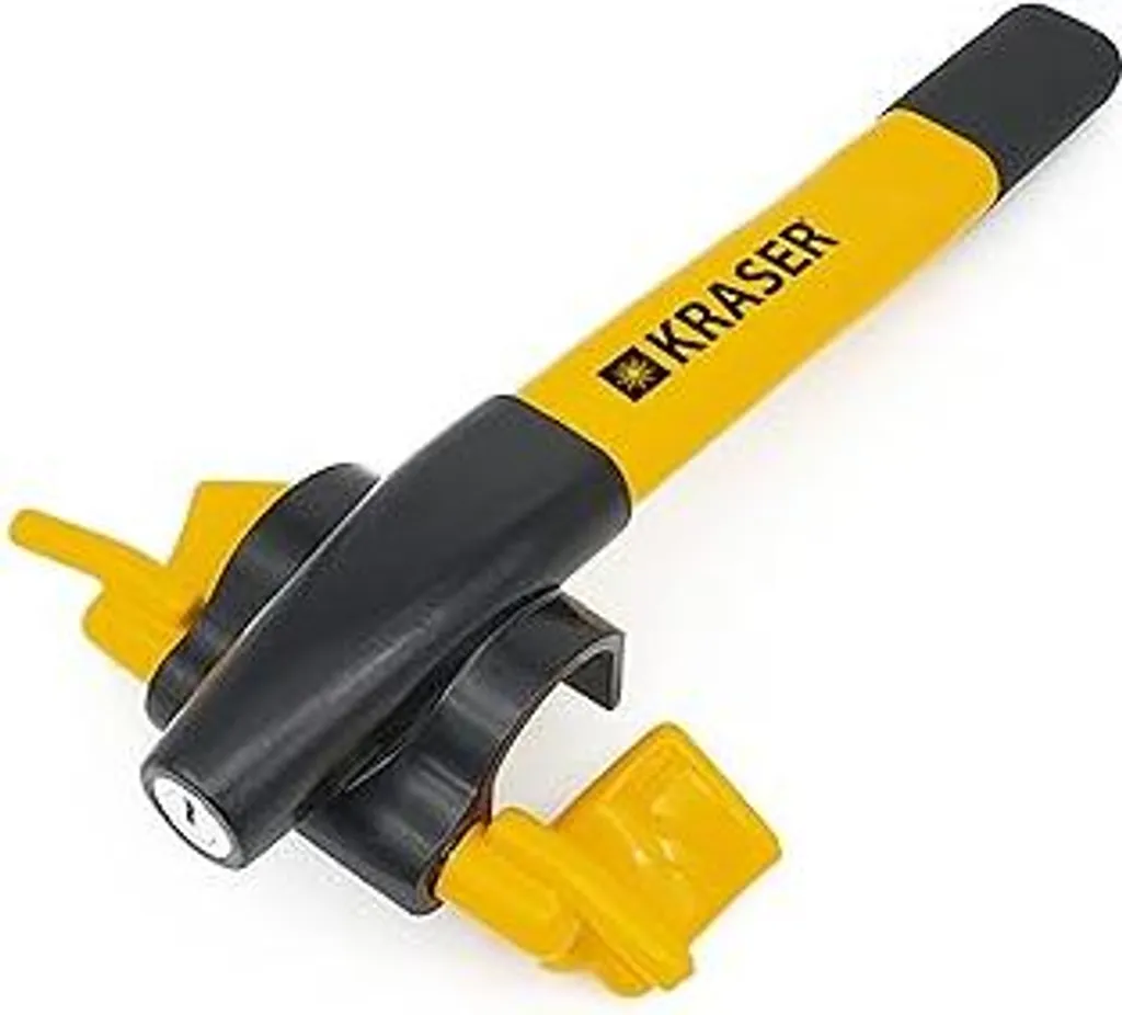 KRASER KR855Y Bloccasterzo ad alta sicurezza, bloccasterzo visibile e dissuasivo, bloccasterzo per camper, antifurto immobilizzatore universale per autovettura