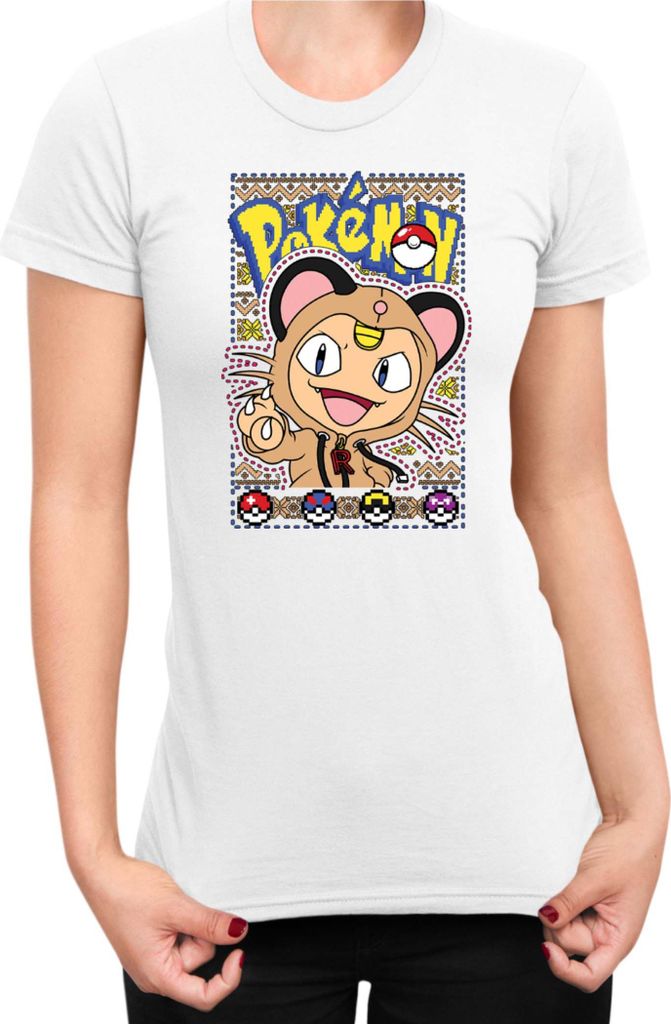 Damen T-Shirt Japan Manga Anime Comics Pokemon 031, Lady XL / Weiß