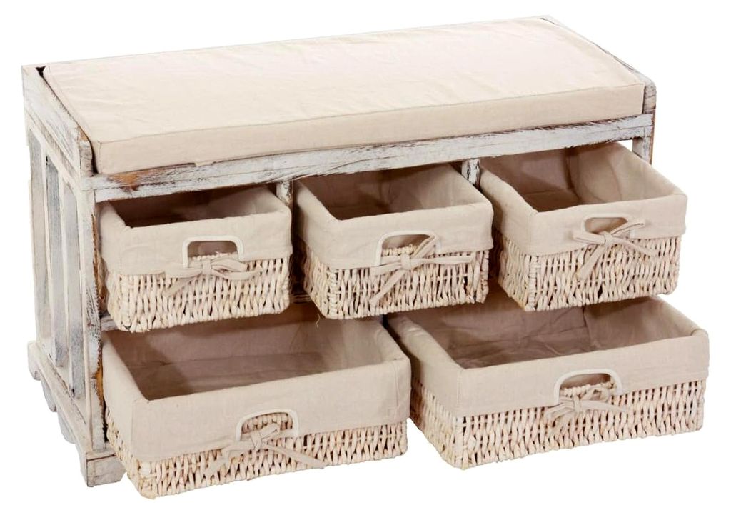 Kommode und Sitzbank mit 5 Schubladen, 45x77x36cm, Shabby-Look, Vintage - weiß