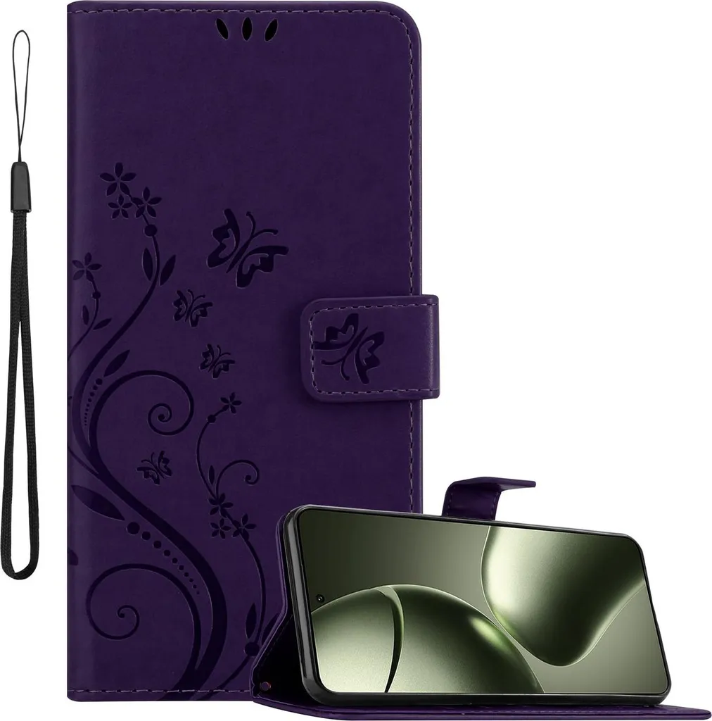 Cadorabo cover per Xiaomi 14T cover in FLORAL DARK LILA cover protettiva in design floreale con chiusura magnetica, funzione stand e slot per carte Book Case Cover