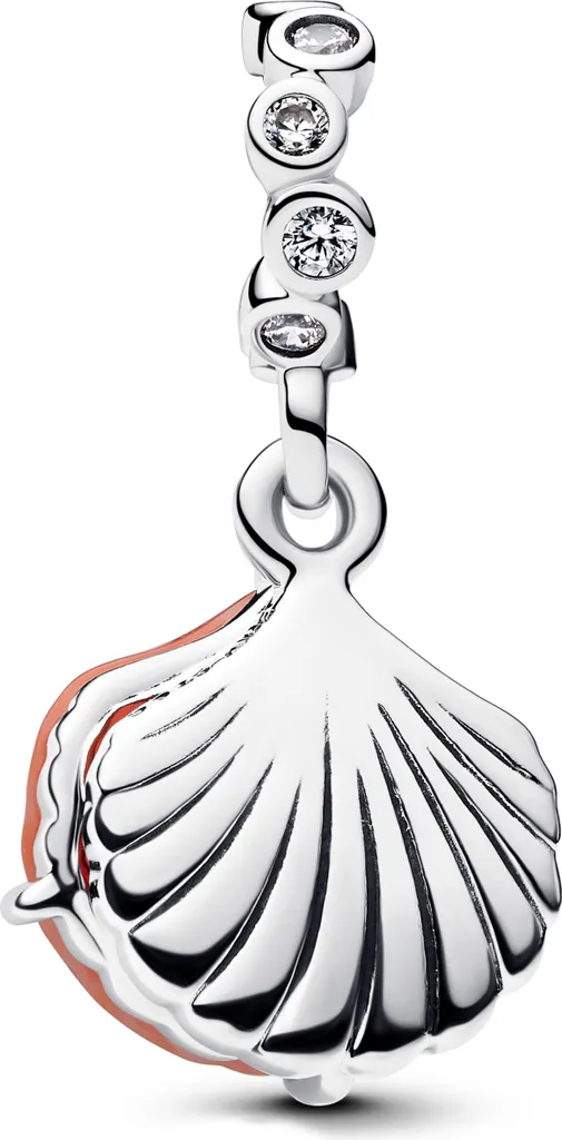 Double Pendentif Coquille Rouge Corail en Argent avec Breloque Ciselée - 3