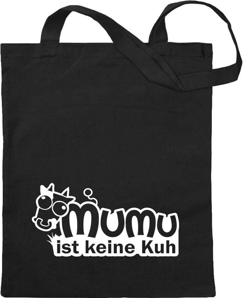 Kiwistar - Baumwolltasche - schwarz - Mumu ist Keine Kuh - Tragetasche Stoffbeutel Umhängetasche Langer Henkel
