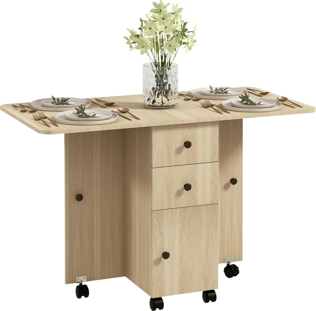Table Pliante sur roulettes 120 cm - Table salle à manger Moderne Bois