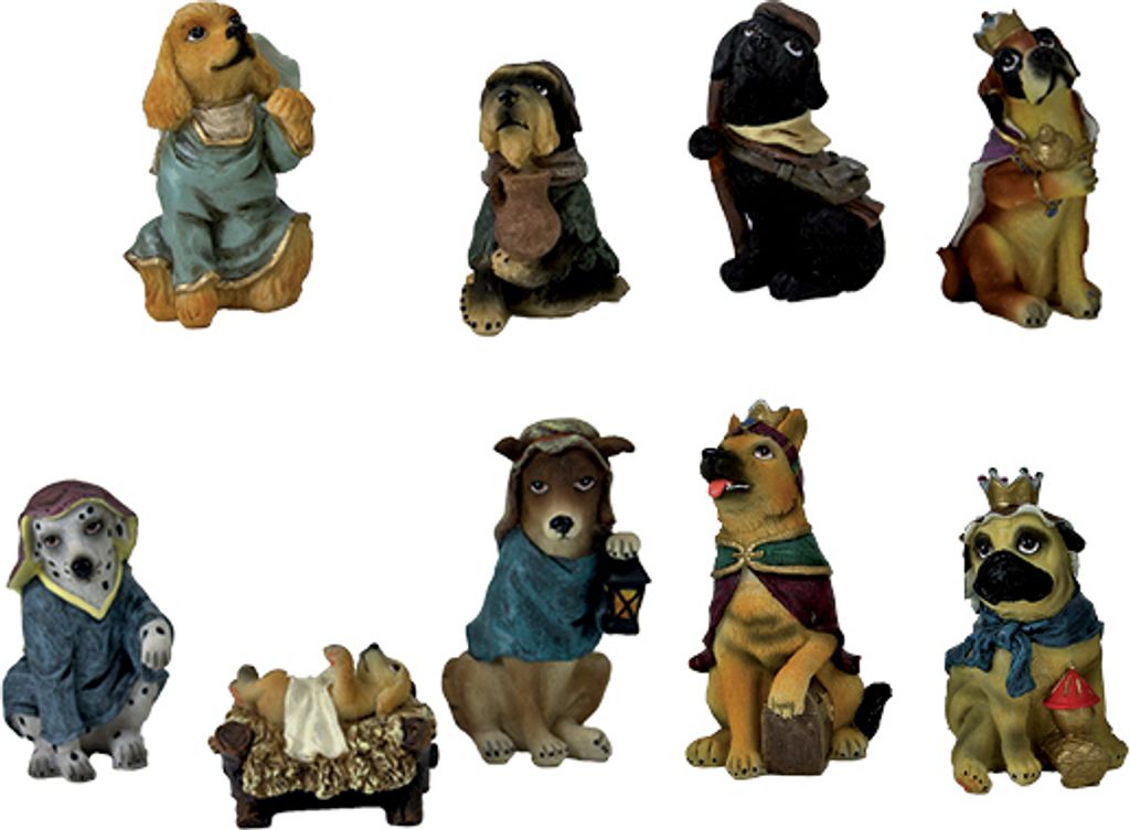 9x FADEDA Hunde-Krippenfiguren / Höhe:12 cm / handbemalt / detailgetreue Krippen Figuren - Weihnachten Tisch Dekoration Krippe Zubehör